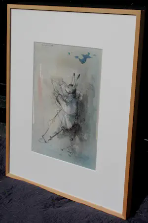 Dirkje Kuik - Ingelijste gemengde techniek: 'lezend konijn' - 1988 (nette lijst!) kopen? Bied vanaf 175!