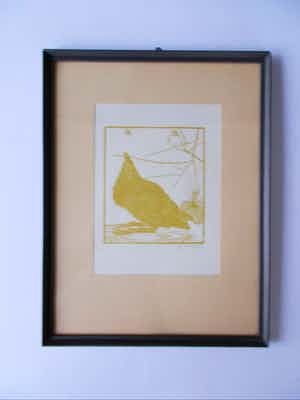 Jan Mankes - houtsnede Kraai omhoog kijkend naar mugje verkocht voor € 500!