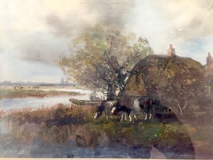 Adriaan Terhell - Hollands landschap - Aquarel, Ingelijst kopen? Bied vanaf 75!