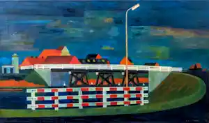 Dirk Breed - Ingelijste olieverf op doek: Brug in Noord Hollands landschap verkocht voor € 2150!