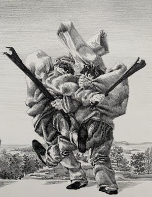 Peter Vos - litho - 'Vechtende Pulichinellen' - 1976 kopen? Bied vanaf 275!