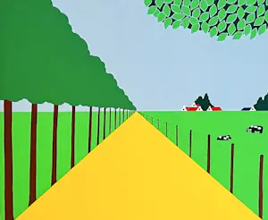 Joseph Willaert - Postzegel met landschap, Zeefdruk, Gesigneerd, 47x58 cm, 1992 kopen? Bied vanaf 490!