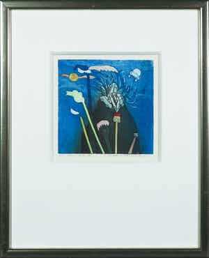 Michel van Overbeeke - Kleurenets met bladgoud, Always away III - Ingelijst verkocht voor € 20!