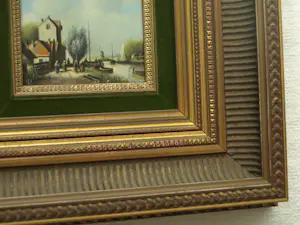 Jens Joppe - Miniatuurschilderij “Dorpje a/h water” , olieverf op panneel – 7 x 9 cm. kopen? Bied vanaf 100!