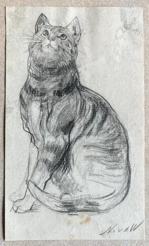 Nicolaas van der Waay - Tekening van een kat (verso studietekening) kopen? Bied vanaf 75!