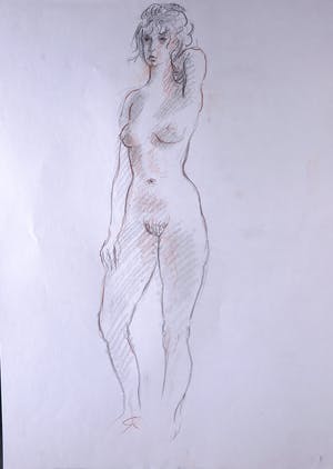 Jan Sluijters (jr.) - Krijttekening op papier, Staand naakt kopen? Bied vanaf 1!