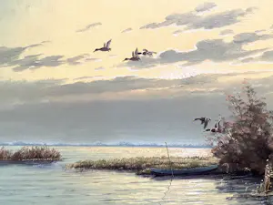 Gien Brouwer - Rivierzicht met vliegende eenden kopen? Bied vanaf 149!