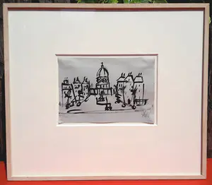 Andre van der Vossen - Stadsgezicht, tekening (netjes ingelijst) kopen? Bied vanaf 1!