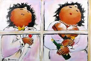 Theo Broeren - Acryl op doek, Sylvia en Rene (Groot) verkocht voor € 70!