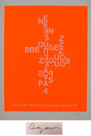 Yaacov Agam - "ne bougez pas" 4 Serigrafien (pink/orange/blau/gelb), alle handsigniert/num. verkocht voor € 860!