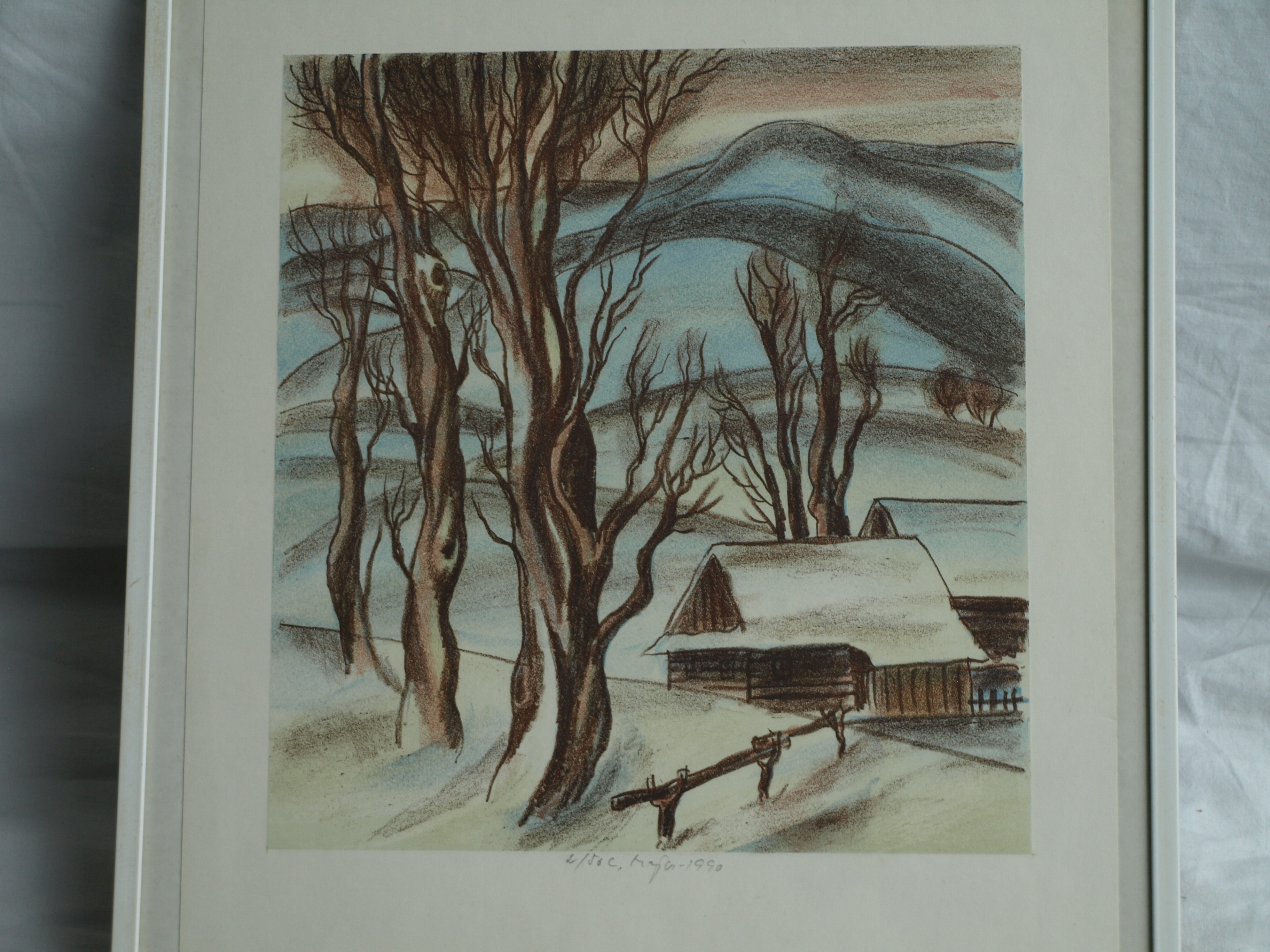 Luděk Majer - Litho, Winterlandschap 2 – gesigneerd & ingelijst – nr 2/50 - 1990 kopen? Bied vanaf 1!