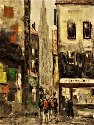 Niet of onleesbaar gesigneerd - gesigneerd jaren 60 olieverf "Parijs - straatscene Montmartre" verkocht voor € 1!