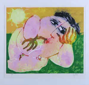 Juan Garcia Ripolles - Zeefdruk, Mujer con mariposa - Ingelijst kopen? Bied vanaf 100!