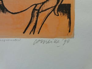 Corneille - VROUW MET KAT / ZW-W ETS + AQUAREL / 48x35cm / SIG / 1998 kopen? Bied vanaf 195!