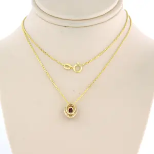14k gouden collier met hanger bezet met robijn en briljant geslepen diamant kopen? Bied vanaf 220!