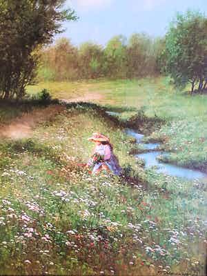 Gerhard Nesvadba - Meisje Plukt Bloemen - Gesigneerd verkocht voor € 55!