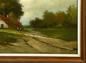 Niet of onleesbaar gesigneerd - Hollands Landschap - Boerderij aan Zandweg - Olieverf op paneel - Signatuur kopen? Bied vanaf 1!