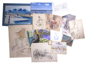 Niet of onleesbaar gesigneerd - Lot van 14 werken, Diverse Technieken op Papier kopen? Bied vanaf 1!