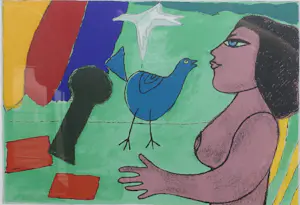 Buy Corneille - 1998 Vrouw met Vogels - Prachtige lijst!? Bid from 449!