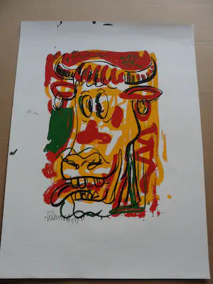 Peter Klashorst - Zeefdruk, titel. "Mad Cow ". kopen? Bied vanaf 35!