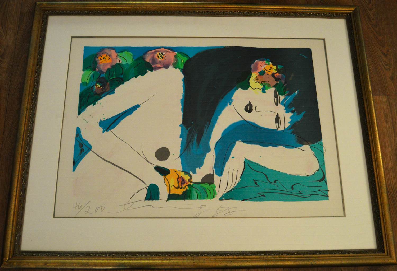 Walasse Ting - Naakt met bloemen. { 130 x 100 cm} verkocht voor € 550!