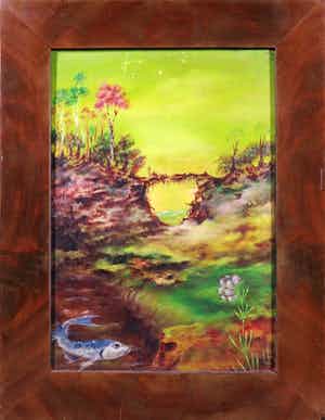 Melle Oldeboerrigter - Olieverf op paneel, Landschap - Ingelijst verkocht voor € 2000!