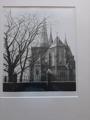 Wim Bettenhausen - Ets, Koorzijde Sint Jacobus kerk van uit de Willemstraat. kopen? Bied vanaf 100!