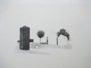 Metten Koornstra - Landschap met huizen en een meisje - Litho kopen? Bied vanaf 50!