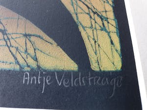 Antje Veldstra - Houtdruk, nieuw ingelijst, kopen? Bied vanaf 60!