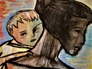 Niet of onleesbaar gesigneerd - Vooroorlogs Kubistische Aquarel "Moeder en Kind" gesigneerd kopen? Bied vanaf 10!