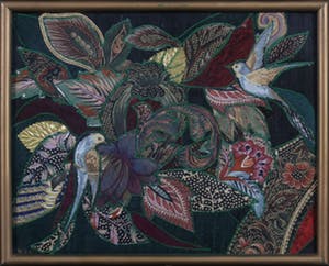 Niet of onleesbaar gesigneerd - Collage van stof, Z.T. Vogels en bloemen - Ingelijst kopen? Bied vanaf 10!