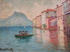 Amedeo Boschetti - Italiaans dorpszicht van op het water kopen? Bied vanaf 1!