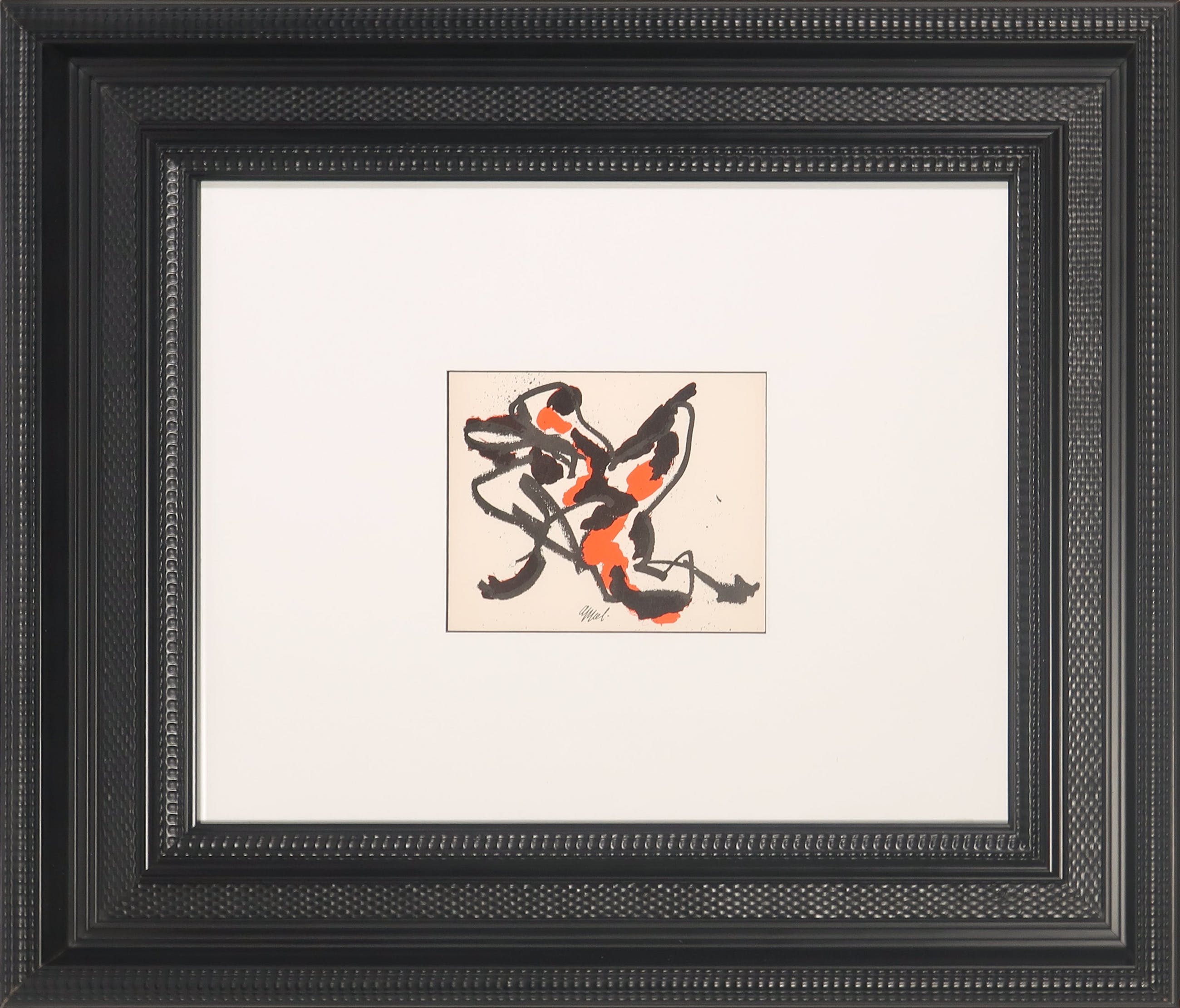 Karel Appel - Kleurenlitho in zeer exclusieve zwarte robbellijst, Compositie II - Ingelijst verkocht voor € 1!