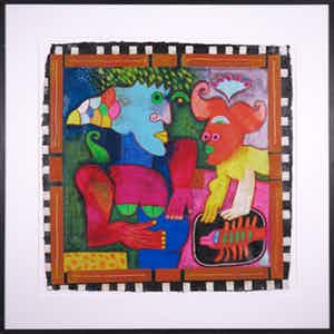 Clemens Briels - Zeefdruk en collage, Habla ambas... - Ingelijst (Groot) verkocht voor € 80!