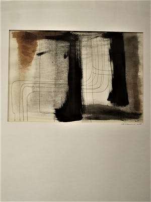 Ad van Turnhout - Intrigerend 1988 Abstract Sepia Aquarel "City Scape" gesigneerd kopen? Bied vanaf 20!