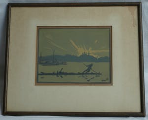 Niet of onleesbaar gesigneerd - Ingelijste litho, Man op vlot – 1921 kopen? Bied vanaf 10!