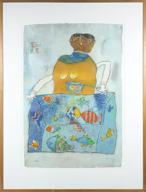 Buy Shahid Parvez - Zeefdruk, New friend - Ingelijst (Groot)? Bid from 50!