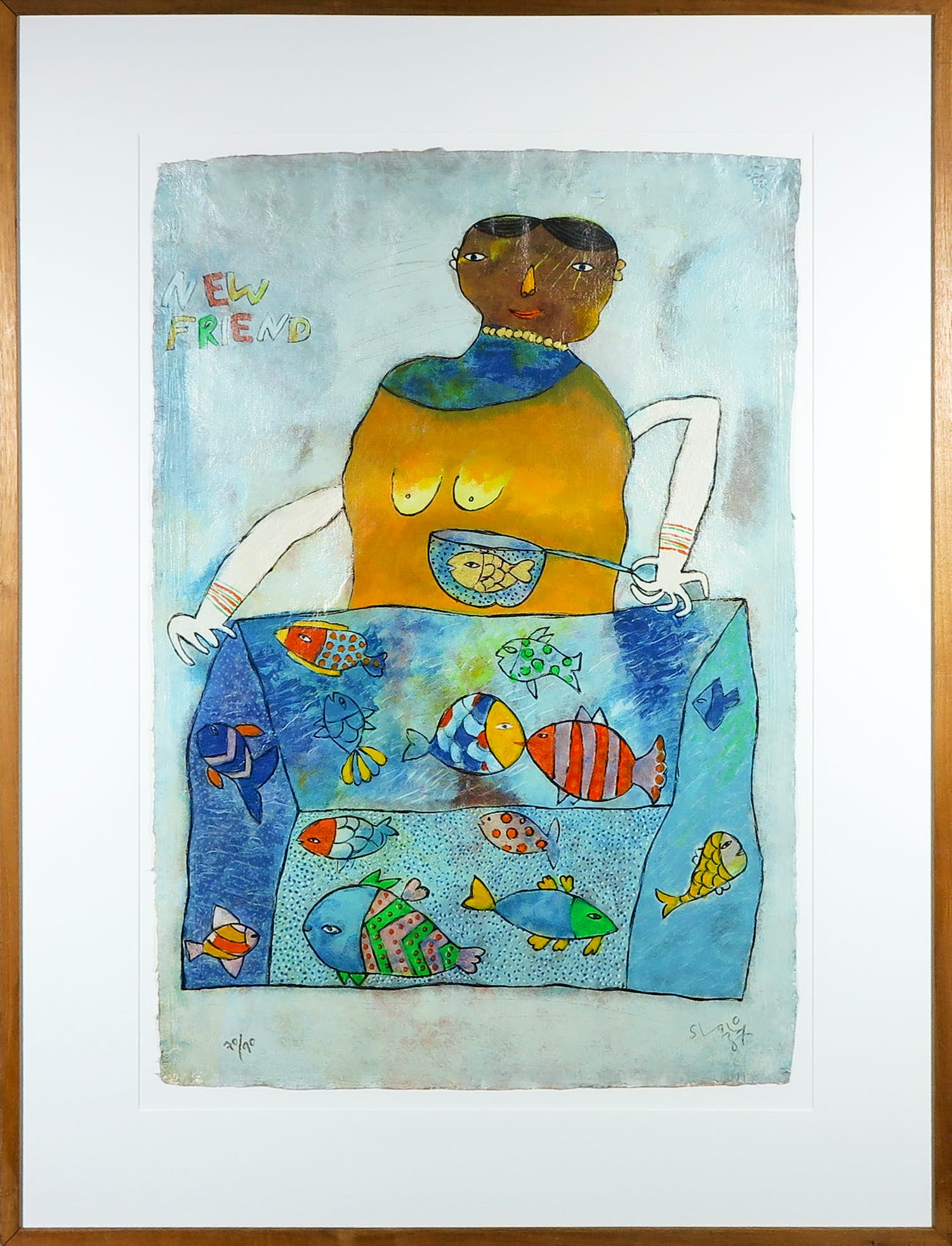 Shahid Parvez - Zeefdruk, New friend - Ingelijst (Groot) verkocht voor € 50!