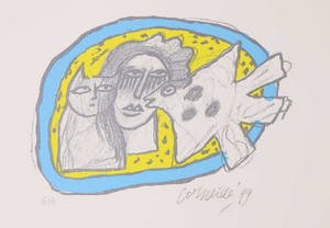 Corneille - Zeefdruk, Chat, femme et oiseau kopen? Bied vanaf 10!