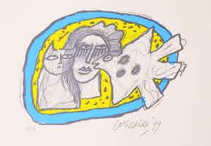 Corneille - Zeefdruk, Chat, femme et oiseau verkocht voor € 10!