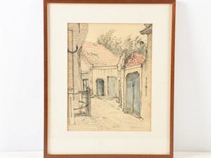 George Marinus Tamson - originele gekleurde tekening - steegje -ingelijst en gesigneerd kopen? Bied vanaf 21!