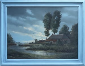 Willem Kroon - Keurig landschap met bootjes kopen? Bied vanaf 70!