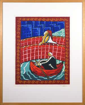 Jacques Tange - Zeefdruk, Under the Bridge - ingelijst verkocht voor € 60!