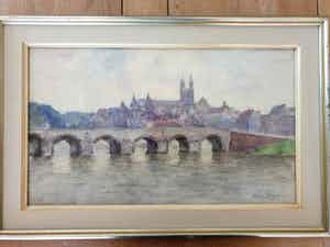 Herman Bogman (jr.) - Aquarel, stadsgezicht (vermoedelijk Maastricht) verkocht voor € 120!