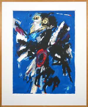 Charlotte Molenkamp - Zeefdruk, Vogel in blauw - Ingelijst (Groot) verkocht voor € 70!