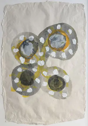 Jac Gijzen - gouache op Nepalees papier | 'Zonder titel' (INGELIJST) kopen? Bied vanaf 20!