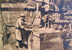 Cees Bolding - Interieur Zaansche Oliemolen 1924 - ets / aquatint verkocht voor € 125!