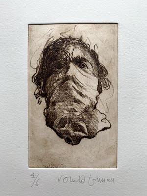 Ronald Tolman - handgesigneerde ets - 'Zelfportret met masker' - 1980 (ZEER KLEINE OPLAGE) kopen? Bied vanaf 150!