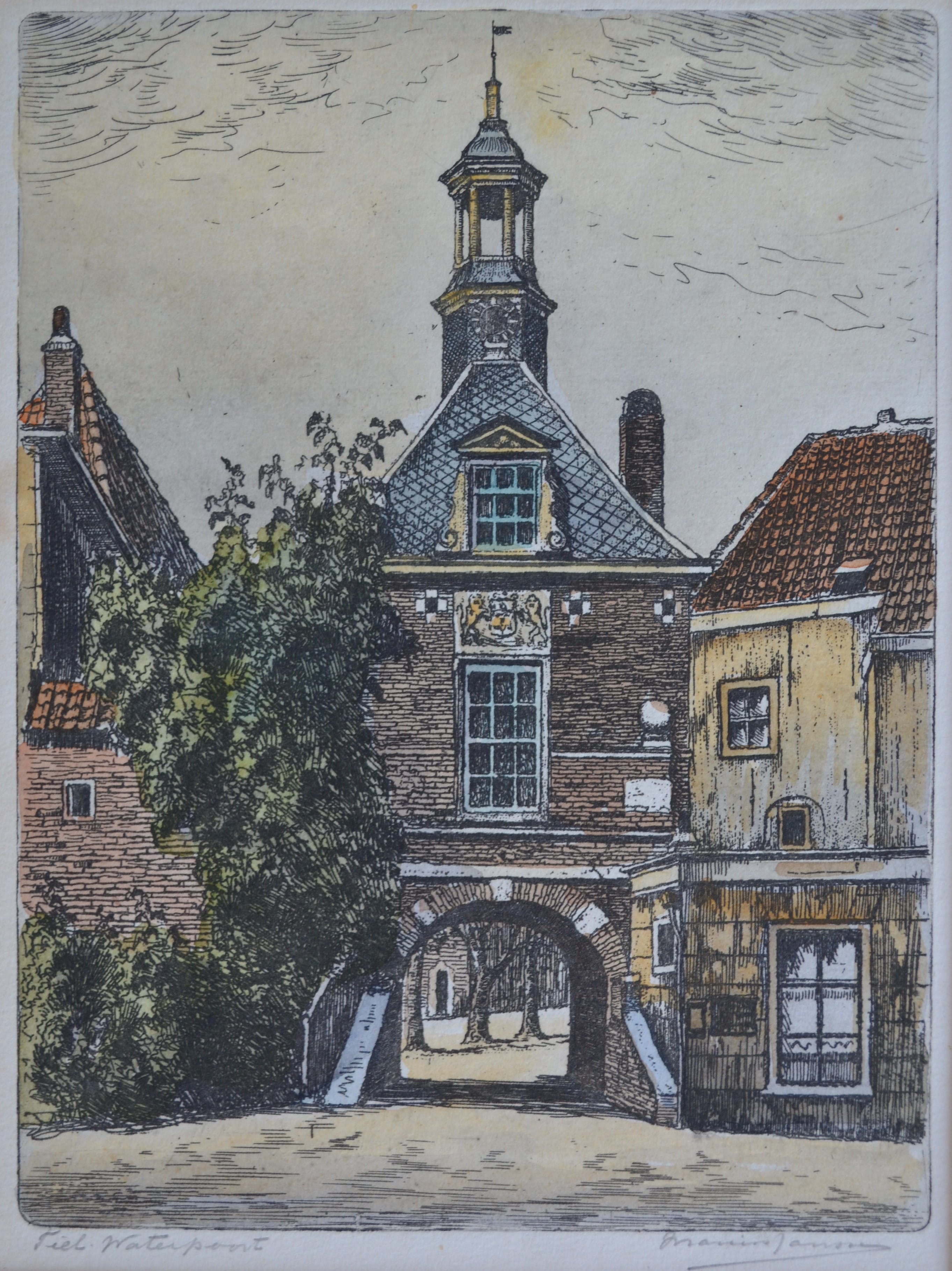 Marius Johannes Janssen - Gekleurde ets - Tiel Waterpoort kopen? Bied vanaf 1!