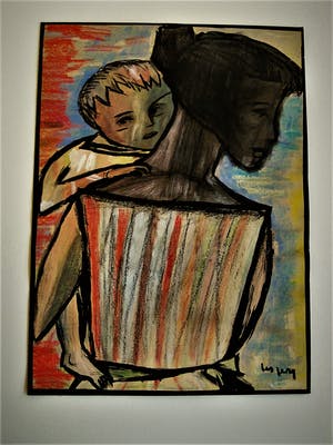 Niet of onleesbaar gesigneerd - Vooroorlogs Kubistische Aquarel "Moeder en Kind" gesigneerd kopen? Bied vanaf 10!